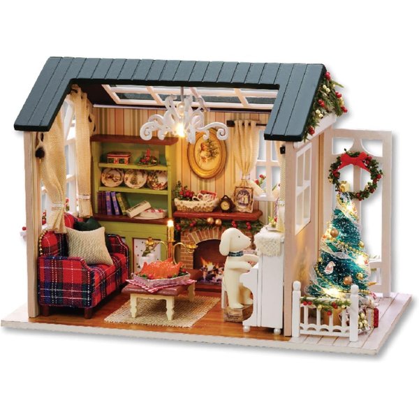 DIY Miniature Dollhouse Kit, CUTEROOM Wooden Dollhouse Kit Miniature House Kit with Furniture, for Adults Kids (Holiday Time)