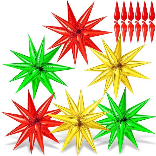 72 PCS Gold Red Green Star Balloons, Spike Balloons for Christmas Party Supplies, Big 26 Inch Explosion Christmas Star Cone Balloons, for Birthday, Wedding, Party Supplies