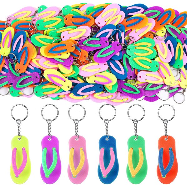 100 Pcs Fun Key Chains Flip Flop Keychains for Kids Beach Keychain Beach Party Items for Backpack Purse Luggage Decorations Summer Birthday Luau Beach Pool Party Favors Cool Goody Bag Fillers Prizes