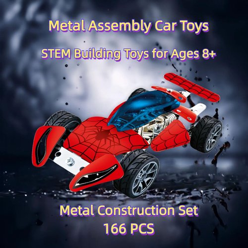 CHOWONE Metal Model Car Building Assembly Toys 166 PCS STEM Erector Sets Car Vehicle Model Construction Set for Boys and Girls Car Building Educational Toy for Kids Ages 8+ (Spidermodel Car)