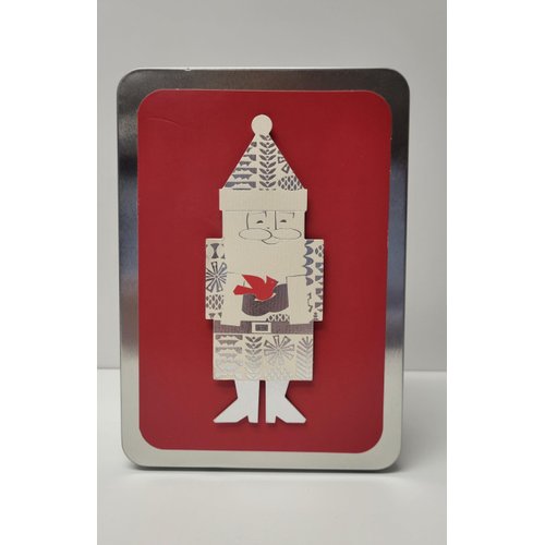 Hallmark Holiday Cards Tin Box Set of 12 Die Cut Santa Claus Silver Red