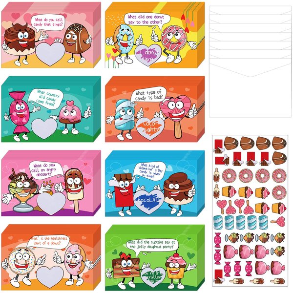 40 Pack Scratch-Off Valentine Jokes Cards for Kids with Envelopes Stickers Sweet Food Valentine's Day Exchange Cards Jokes for School Classroom Candy Donut Ice Cream Exchange Gift Games Party Favor