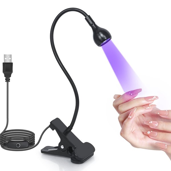 Geisofu UV Light Gooseneck UV Lamp for Nails 365+395nm 3w Black Light LED UV Nail Lamp with Clamp for Gel Nails Ultraviolet Curing UV Nail Lamp 5v USB Input UV Light with 4 Levels Dimming