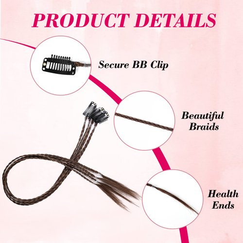 REECHO Clip in Braided Hair Extensions, 4PCS Baby Braids Extensions 22" Long Natural Soft Synthetic Hairpieces for Women - Ginger Brown