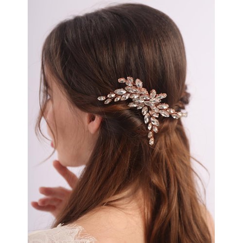 BERYUAN Dainty Crystal Rhinestone Hair Comb Rose Gold Wedding Hair Side Comb Teardrop Rhinestone Headpiece Bridal Hair Comb Crystal Wedding Hair Accessories for Brides Bridesmaid