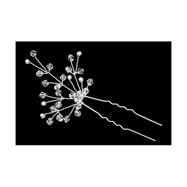Set of 2 Handmade Freshwater Pearl Crystal Flower Hair Pins H053