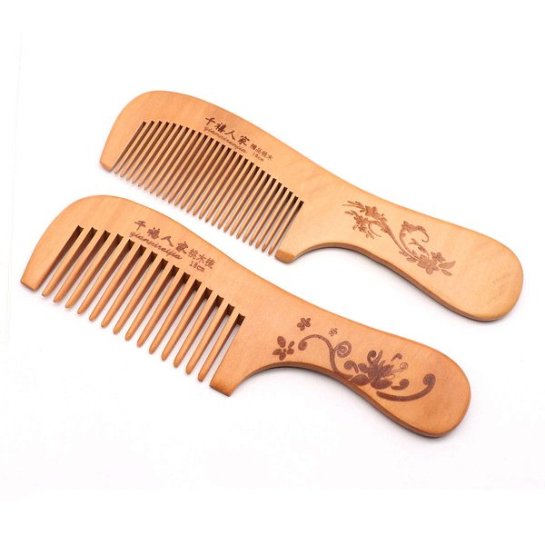 Handmade Wooden Hair Comb for Curly Wide Toothed Wooden Comb, anti-Static and Barrier-free Hand Brushing Beard, hair, Suitable for Women, Male Static Natural Wood (2PCS handle)