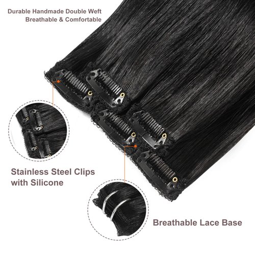 clip in Hair Extensions Natural Black Real Human Hair 22inch 30g 5pcs to add volume Remy Human Hair Extensions