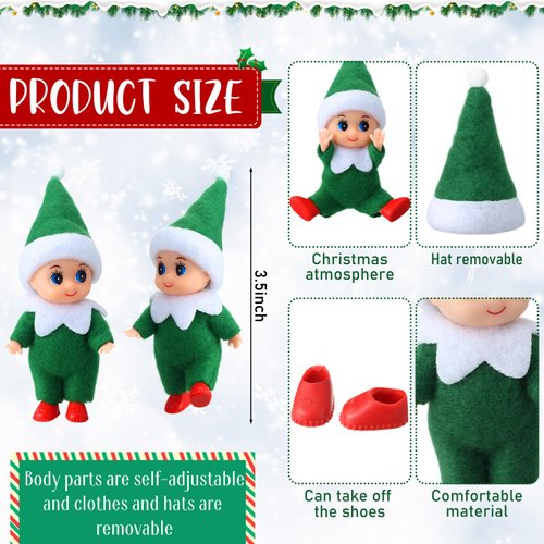 Cunno 12pcs Christmas Baby Elves Miniature Elf Doll Plush with Elf Clothes Xmas Elf Toy Accessories for Little Girls and Boys Christmas Advent Calendar Easter Decorations (Green)