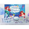 5X3ft Mermaid Happy Birthday Backdrop, Under The Sea Little Mermaid Birthday Party Supplies for Little Mermaid Party Decorations Happy Birthday Banner Ocean Theme Party Decor