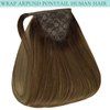 Wrap Around Clip in Ponytail Hair Extensions Long Ponytail Extension Natural Straight Ombre Darker Brown Mix Light Brown to Light Brown Pony Tails Hair Extensions T#(M3-8)-8 16 Inch 80g