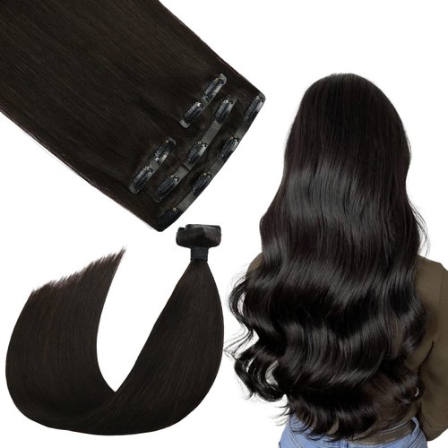 SURNEL Seamless Clip in Hair Extensions Remy Human Hair 22 inch Natural Black 4pcs 11 Clips 110g PU Clip in Human Hair Extensions Straight Hair(#1B-22'')