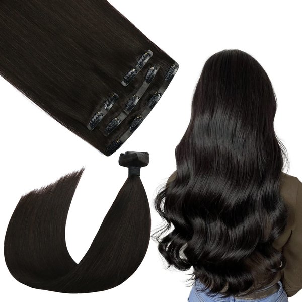 SURNEL Seamless Clip in Hair Extensions Remy Human Hair 22 inch Natural Black 4pcs 11 Clips 110g PU Clip in Human Hair Extensions Straight Hair(#1B-22'')