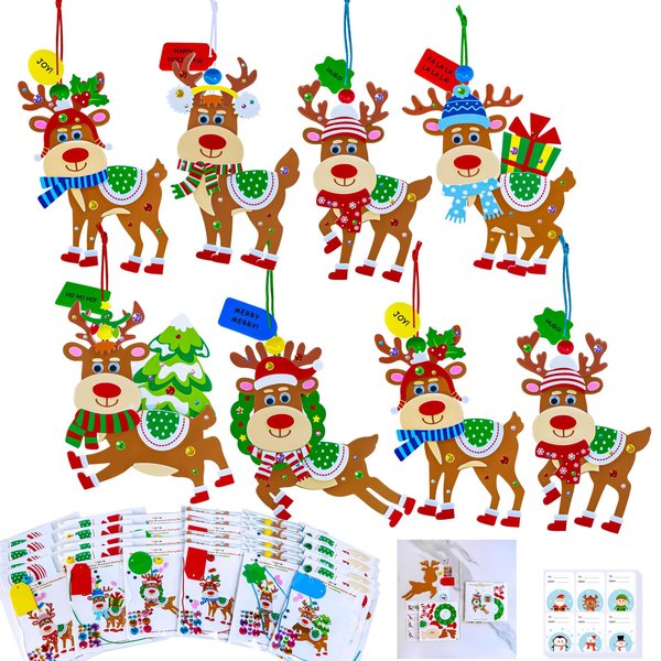 Winlyn 24 Sets Christmas Craft Kits Winter Crafts DIY Xmas Reindeer Ornaments Decorations Festive Foam Stickers Christmas Arts and Crafts for Kids Holiday Home Classroom Art Activities Party Favors