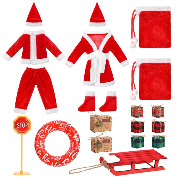 Bencailor 19 Pcs Christmas Elf Doll Accessories Set Include Elf Doll Santa Claus Outfit and Accessories for Elf Dollhouse Xmas Elf Clothes and Accessories Gifts for Family, Elf Doll Is Not Included