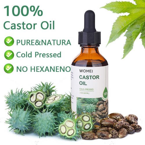 WOMEI Castor Oil Organic Cold Pressed Unrefined,100% Pure,Cold Pressed,Jamaican Black Castor Oil for Hair Growth, eyelashes and eyebrows,Skin Moisturizer & Hair Treatment,2oz(60ml)