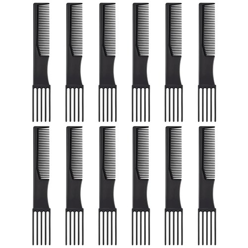 FERCAISH 12 Pcs Carbon Teasing Combs, Plastic Salon Anti Static Teasing Lifting Barber Comb Portable Comb for Women Most Hair Types(Black)