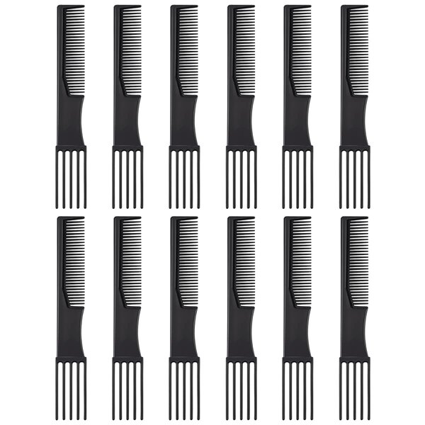 FERCAISH 12 Pcs Carbon Teasing Combs, Plastic Salon Anti Static Teasing Lifting Barber Comb Portable Comb for Women Most Hair Types(Black)