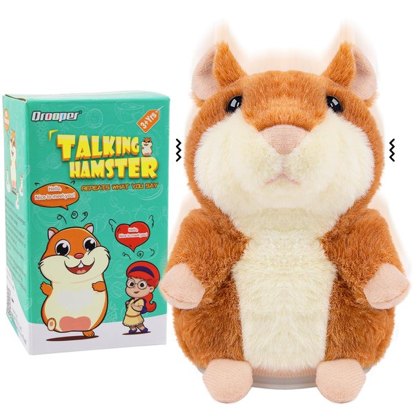 Qrooper Toddler Toys Talking Hamster Repeats What You Say Stuffed Animals Toys for Kids, Talking Toys for 2 3 Year Old Girl Boy, Interactive Autism Sensory Toys for Kids Gifts