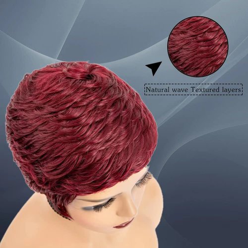 MUJGOO Burgundy Short Pixie Cut Wig for Black Women 99J Wine Red Short wigs for black women Burgundy Color Wigs Glueless Wigs for Pixie Wigs (99J#)