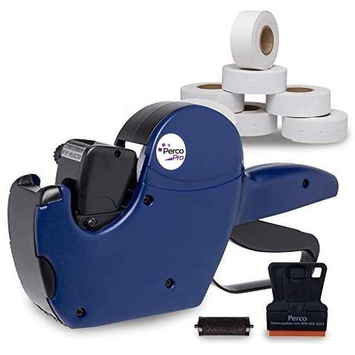 Perco Pro 2 Line Price Gun Labeler Kit - Includes 2 Line Pricing Gun, 10,500 Plain White Labels, and Preloaded Inker