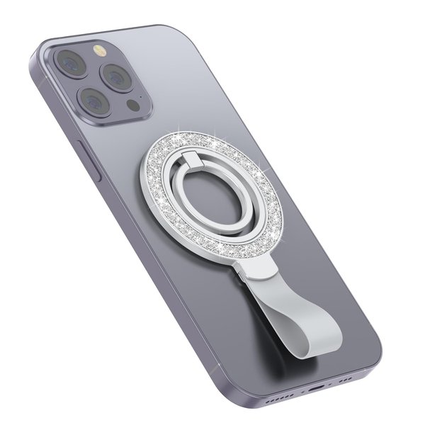 SooPii Magnetic Phone Ring Holder for MagSafe, Bling Magnetic Phone Ring Kickstand, 360° Rotation Cell Phone Grip Stand for iPhone 16 Pro Max 15 14 13 12 fits MagSafe Accessories,Glitter Silver