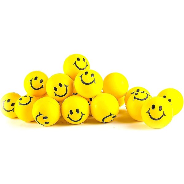 Neliblu 24 Pack Smile Stress Balls for Kids and Adults - 2" Stress Balls in Bulk - Neon Yellow Funny Face Squishy Balls to Support Anxiety - Fidget Toys, Party Favors, Goodie Bag Stuffers for Kids