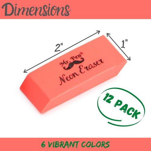 Mr. Pen- Erasers, Pencil Eraser, 12 Pack, Neon Colors, Erasers, Eraser, Erasers for Drawing, Eraser Pencil, Pencil Erasers, Erasers for Kids, Art Erasers for Drawing, Artist Eraser, Colorful Erasers