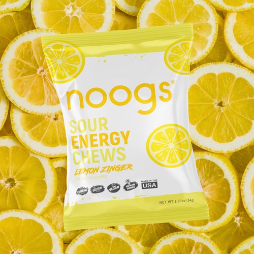 Noogs – Sour Electrolyte Energy Chews for Running, Cycling, & Endurance Sports | Gummies for Runners | Gel Fuel | Vegan | Dietitian Designed Sports Nutrition | Lemon Zinger (12 Pack)
