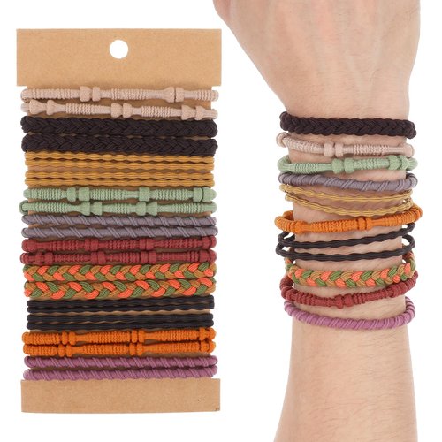 GEEHUA Boho Hair Ties, 20Pcs Hair Tie Bracelets for Men Women Cute Brown Bracelets Hair Ties Soft Elastic Hair Ties for Buns Curly Thick Thin Hair Pony Tails Holders No Damage(4 Styles, 10 Colors)