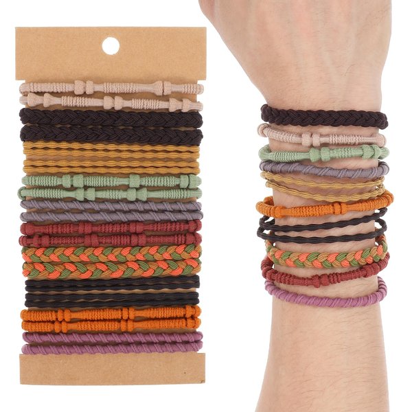 GEEHUA Boho Hair Ties, 20Pcs Hair Tie Bracelets for Men Women Cute Brown Bracelets Hair Ties Soft Elastic Hair Ties for Buns Curly Thick Thin Hair Pony Tails Holders No Damage(4 Styles, 10 Colors)