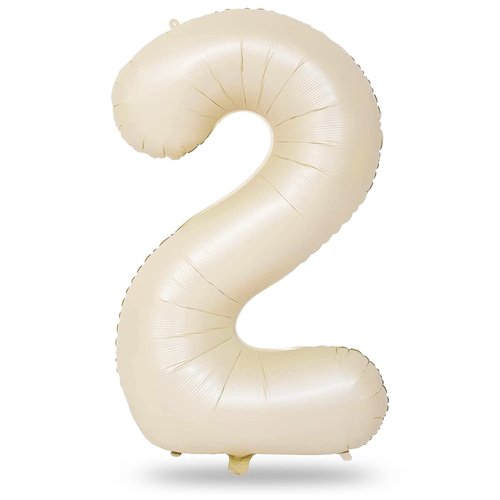 Cream 2 Balloons, 40 Inch Giant Helium Foil Number 0-9 Beige 2th Birthday Balloon for Boys Girls, Self Inflating White Sand Digit 2 Balloons for Women Men Anniversary Party Decorations Supplies