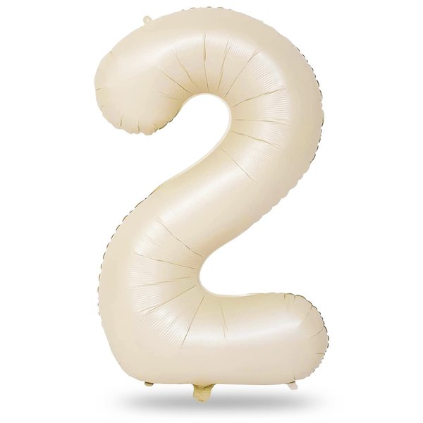 Cream 2 Balloons, 40 Inch Giant Helium Foil Number 0-9 Beige 2th Birthday Balloon for Boys Girls, Self Inflating White Sand Digit 2 Balloons for Women Men Anniversary Party Decorations Supplies