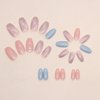 Coffin Press on Nails Short Fake Nails with Marble Designs Acrylic Nails Press ons Glossy Glue on Nails Light Blue Full Cover Artificial Stick on Nails for Women 24Pcs