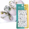 5D White Flower Nail Stickers, Summer Nail Decals Self Adhesive Leaf Nail Stickers for Nail Art Green Leaves Nail Art Suppliers Embossed Lily Nail Decoration Floral Nail Accessories Blossom Nail Art