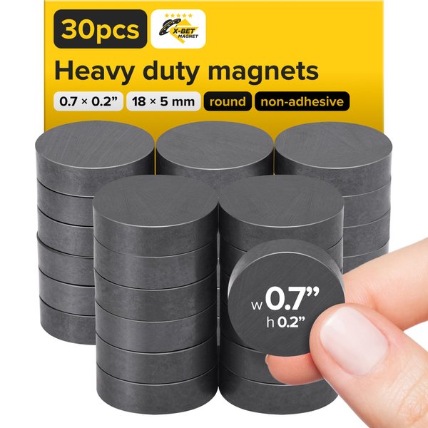 Ultra-Strong Ceramic Round Magnets (0.7x0.2"/18x5mm, 30 pcs) - Heavy Duty Magnets, Non-Corrosive, High Thermal Resistance, Versatile For Home, Office, Workshop, Whiteboard, Fridge And Hobby Use