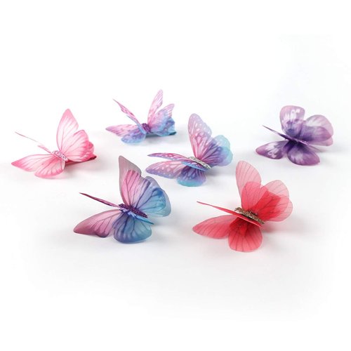Rosette Hair Colorful Chiffon Butterfly Modelling Hair Clips- Organza Wings Ribbon Wrapped Clips Sets (6pcs/set-1)
