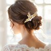 YBSHIN Bride Wedding Hair Comb Gold Pearl Headpiece Leaf Hair Pieces Bridal Side Combs Hair Accessories for Women and Girls