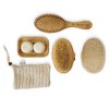 Self Care Gift Bundle for Women - Spa Gift for Mother's Day - Eco-conscious Gift Basket | Wood Body Brush, Wood Paddle Hair Brush, Loofah Body Sponge, Soap Saver Pouch, Shampoo & Conditioner Bar