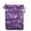 Ankirol 100pcs Sheer Organza Favor Bags Purple Butterfly Print For Wedding Gift Bags Samples Display Drawstring Pouches (5x7)