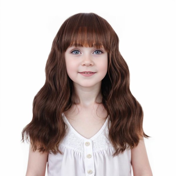 Ufindcos Chocolate Brown Wig with Bangs for Kids Short Curly Wavy Brown Wig 14 inches Child Chocolate Brown Wig for Girls Natural Synthetic Wig with Wig Cap
