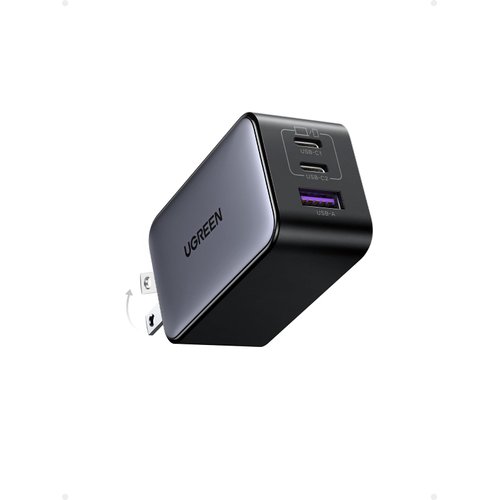 UGREEN 65W USB C Charger, Nexode 3 Ports GaN Fast Charger Block, Compact Foldable Charger for MacBook Pro/Air, Dell XPS, iPhone 16/15/14/13, iPad Pro, Galaxy S24/S23, Pixel 8, Steam Deck (Black)