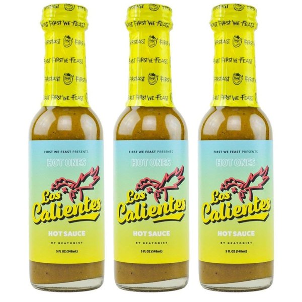 Hot Ones Los Calientes Verde Hot Sauce Made With Natural Ingredients & Fiery Flavors From Green Serrano Peppers, Orange Habanero & Apricot, 5 fl oz Bottles (3-Pack)
