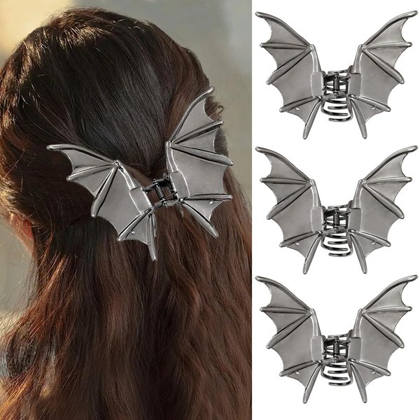 3Packs Bat Hair Clips Halloween Claw Clips Cute Hair Jaw Barrettes Metal Goth Hair Accessories for Women Girls (Black)