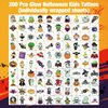 Glow Halloween Tattoos for Kids, 200 PCS Individually Wrapped Glow in the Dark Temporary Tattoos, Luminous Halloween Stickers Party Decorations, Halloween Party Favors Supplies Goodie Bag Fillers