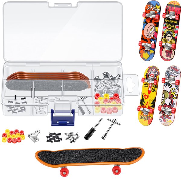 5 Packs Mini Finger Skateboard DIY Fingerboard Kit with Box Wrench Screwdriver Brackets Screws Wheels for Teens Adults Fingertip Movement Novelty Toys