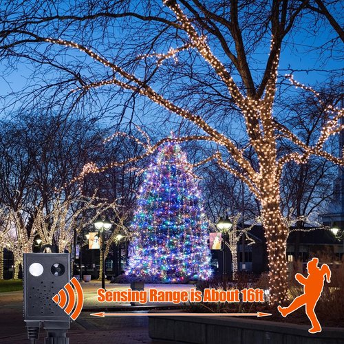 Music Motion Sensor Color Changing Christmas String Lights, 110FT 400 LED Warm White Multicolor Christmas Tree Lights, End-to-End Plug in Waterproof for Indoor Outdoor Party Yard Room Decor