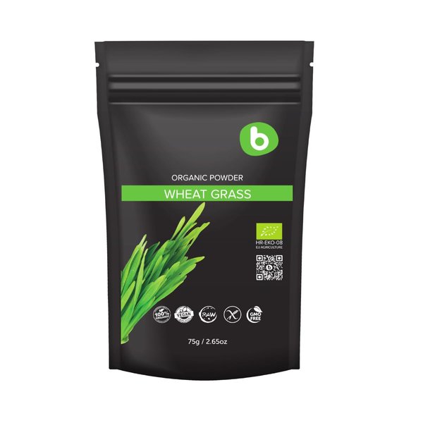 b Bobica Organic Wheat Grass Powder, Superfood, Vegan Friendly, Rich in Fibers, Chlorophyll, Minerals, 100% Pure, Non-GMO, Gluten-Free, Raw, 2.65oz