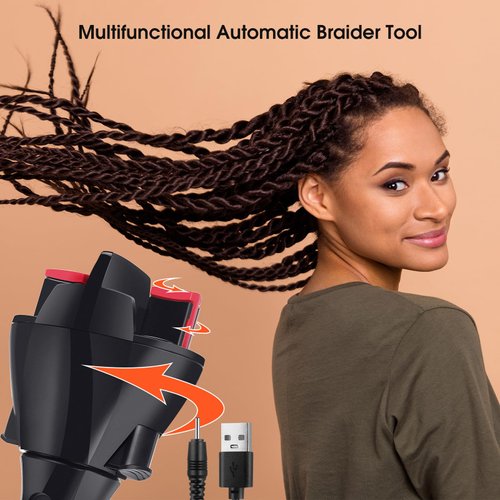 Tioncy 4 Pcs Automatic Hair Braider Set, Includes Electronic Hair Twister Double Sides Edge Brush Bristle Brush and Pin Tail Comb, DIY Hair Braiding Machine Hair Roller Tool for Women