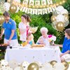 Gold Birthday Decorations for Women Girls,White Gold Happy Birthday Banner Confetti Balloons,Heart Star Balloons,Fringe Curtains,LED Light for Men Boys Birthday Anniversary Party Supplies Favors Decor